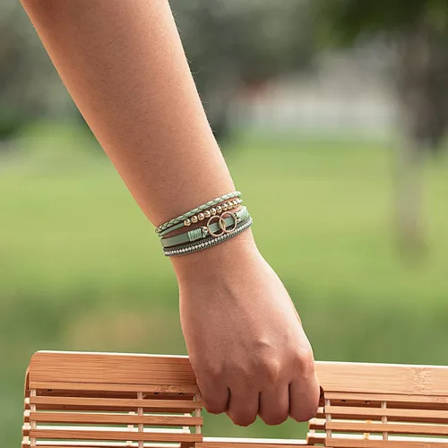 Miniatura 7 de FANCY SHINY Pulseras bohemias de cuero, pulseras de cuentas doradas para mujer, pulseras apilables del infinito, joyas con cierre, Sin gemas.