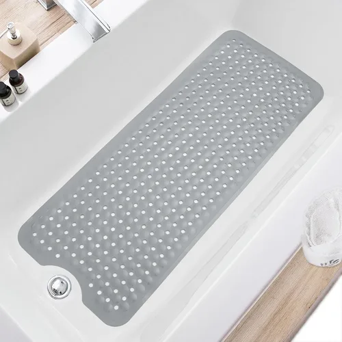 Miniatura 13 de TEESHLY - Alfombra para bañera y ducha, antideslizante de 40 x 16 pulgadas, tamaño extralargo y lavable a máquina, con orificios de drenaje y Negro