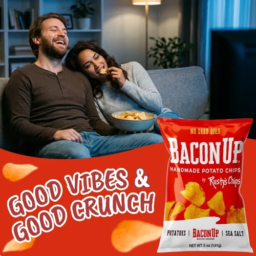 Miniatura 7 de Bacon Up By Rusty's Chips, Handmade Bacon Potato Chips, No Seed Oils, Gluten Free Snack Pack, No Preservatives, Non-GMO, 5 Ounces (5 Ounce
