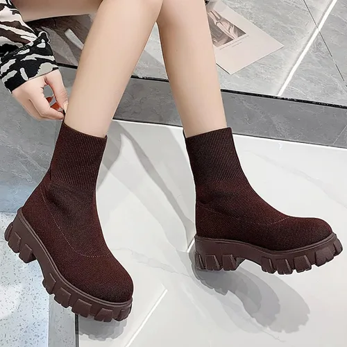 Miniatura 3 de Botas al tobillo con suela de lengüeta para mujer, tacón bajo, botas Chelsea elásticas, botines cortos
