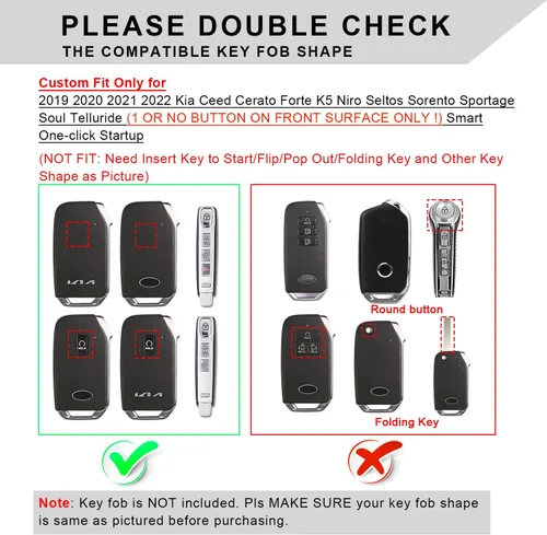 Miniatura 3 de QBUC Funda para llave KIA con llavero para Kia K5 Sorento Telluride 2019, 2020, 2021, 2022, etc. (1 O SIN BOTÓN SOLO EN LA SUPERFICIE FRONTAL)