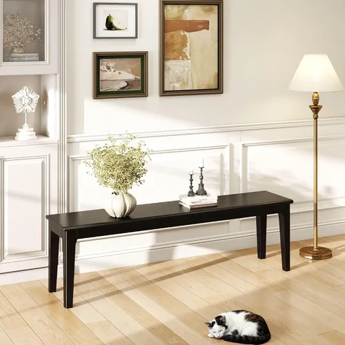 Miniatura 22 de Banco de comedor de 39.4 pulgadas de madera de roble macizo, banco de entrada para sala de estar, dormitorio, cocina (negro)