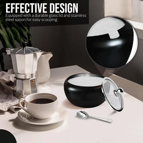 Miniatura 5 de Azucarero con tapa y cuchara Recipiente de azúcar de 12oz para barra de café Frasco portasal, té, caramelos, azúcar en cubo, azúcar moreno, ghee