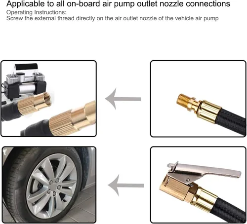Miniatura 5 de Watris Veiyi Adaptador de manguera de inflador de neumáticos, tubo de extensión portátil para inflador de neumáticos, manguera de extensión de bomba