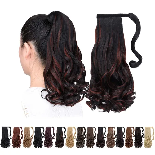 Extensión de cola de caballo ondulado, con clip negro, 16 pulgadas, 4.2 onzas, extensiones de cabello sintético envolvente, aspecto real, peluca de