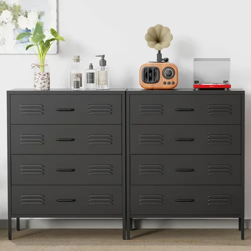 Miniatura 6 de LCAOPC Cómoda de metal negro con 4 cajones para dormitorio, cómoda para armario, aparadores de dormitorio con cajones, aparadores de metal y cajones