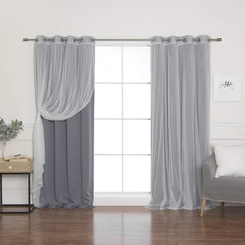 Miniatura 37 de Best Home Fashion Mix and Match - Juego de 4 cortinas de tul transparente y opacas, con ojales de acero inoxidable y níquel Rosa empolvado