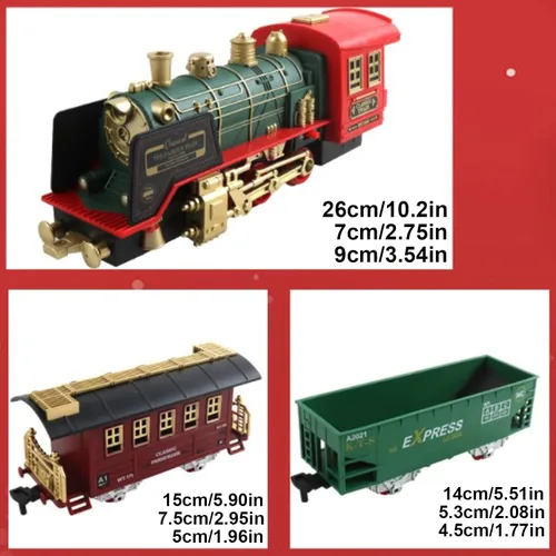 Miniatura 7 de Tren eléctrico de Navidad con control remoto con humo, luces, sonido, locomotora, automóviles y transporte remoto, recargable por USB, con pista