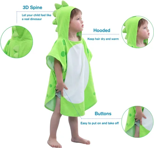 Miniatura 5 de LOLANTA Toallas de baño con capucha de tela de rizo para niños, toalla de playa para niños, poncho de piscina, bata de algodón (verde #B, 4-6 años)