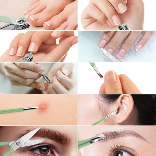 Miniatura 6 de Juego de manicura, mini cortaúñas de viaje, kit de herramientas de cuidado de pedicura, 10 piezas de acero inoxidable kit de aseo (verde)
