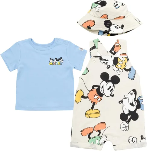 Miniatura 24 de Disney Conjunto de 3 piezas de overoles cortos de rizo francés para bebé, camiseta y sombrero, tallas de recién nacido a bebé (0-24 meses)