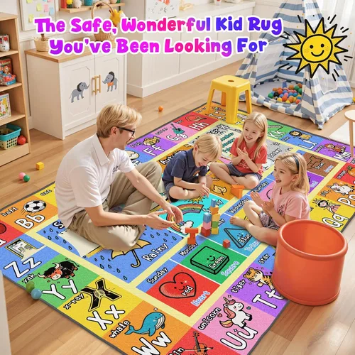 Miniatura 7 de Alfombras con letras del alfabeto para sala de juegos, aula, dormitorio, 5 x 7 pies, antideslizante y suave, alfombra ABC para habitación de niños