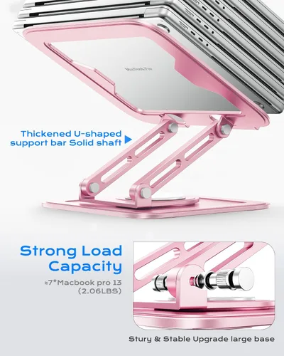 Miniatura 5 de LOXP Soporte ajustable para laptop, soporte para computadora con base giratoria de 360°, soporte ergonómico para computadora portátil para Rosado