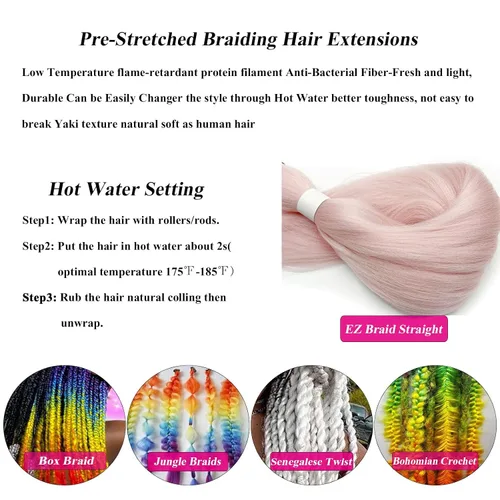 Miniatura 6 de Cabello trenzado preestirado en oro rosa púrpura 26 pulgadas extensiones de cabello de color rosa claro para trenzas de ganchillo, trenzas de caja