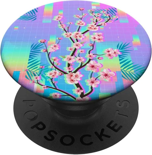 Miniatura 6 de Sakura Synthwave Colorful Vaporwave 90s Art Cherry Blossom PopSockets MagSafe PopGrip para iPhone
