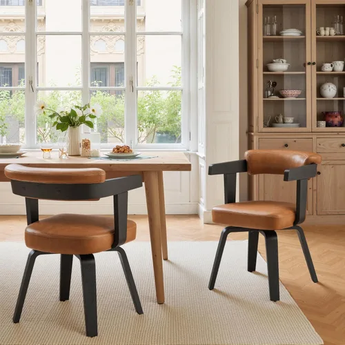 Miniatura 17 de Art Leon Silla de oficina sin ruedas, moderna de mediados de siglo, silla de escritorio tapizada de tela sin ruedas, silla con brazo decorativo