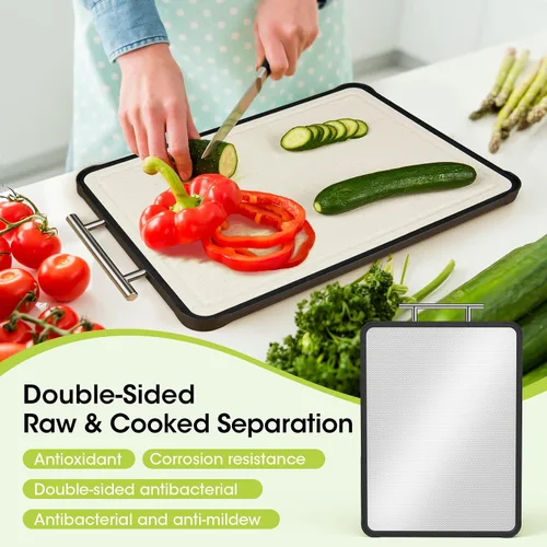 Miniatura 2 de Tabla de cortar de acero inoxidable, tablas de cortar de acero inoxidable 316 de doble cara para cocina, tabla de cortar PP 2 en 1 de grado