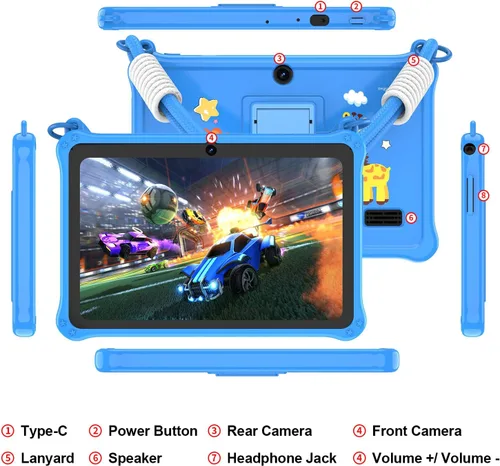 Miniatura 7 de PRITOM Tablet infantil de 7 pulgadas con cordón, tableta Android 13 de 32 GB con WiFi, cámara dual, educación, juegos, software para niños Azul