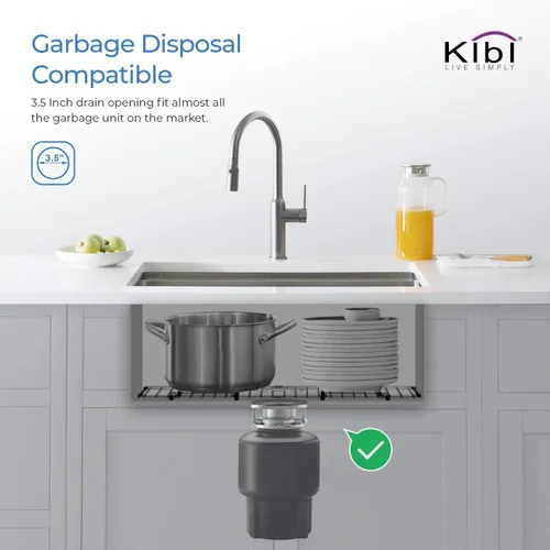 Miniatura 5 de KIBI K1-S28 - Fregadero de cocina hecho a mano con estación de trabajo de 28 pulgadas Fregadero de acero inoxidable de un solo tazón con rejilla