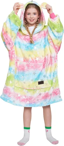 Miniatura 18 de Catalonia Manta con Capucha Arcoíris para Niños, Sudadera Manta de Forro Polar de Gran Tamaño Usable con Bolsillo Frontal Grande, Regalo