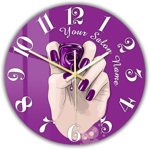 Miniatura 14 de Reloj de pared de salón de uñas de 12 pulgadas, nombre personalizado, regalo de técnico de uñas, reloj de pared silencioso sin tictac, funciona