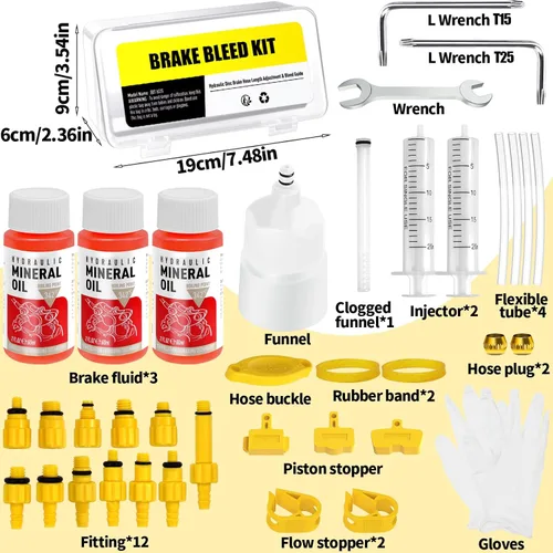 Miniatura 2 de Kit de purga de frenos para Shimano, TEKTRO, TRP Frenos de disco hidráulicos, kit de purga de líquido de frenos con aceite mineral de 6.1 fl oz