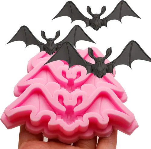 Miniatura 8 de 5 moldes de Halloween, moldes de fondant de murciélago de esqueleto para fiesta de Halloween, decoración de cupcakes, molde de caramelo