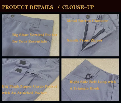 Miniatura 4 de Pantalones cortos tácticos para hombre, resistentes al agua, mezcla de algodón, para senderismo, pesca, sin cinturón