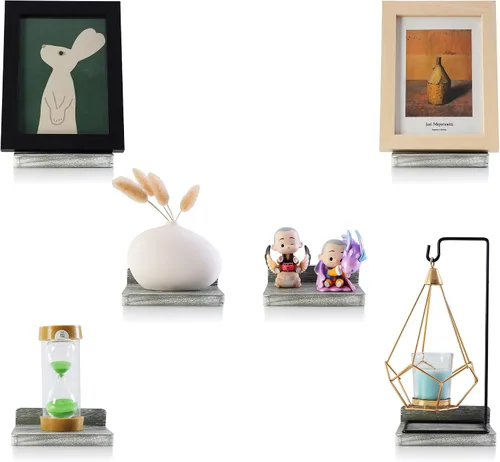 Miniatura 7 de Estante flotante pequeño, mini estante montado en la pared de 5 x 5 pulgadas, estante de madera rústica para dormitorio, sala de estar, baño, Gris