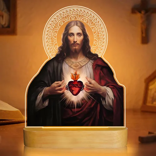Miniatura 10 de Anywin Tres corazones sagrados, regalos católicos para mujeres/hombres, corazones de Jesús, luz nocturna, regalos de fe para Navidad, devocional
