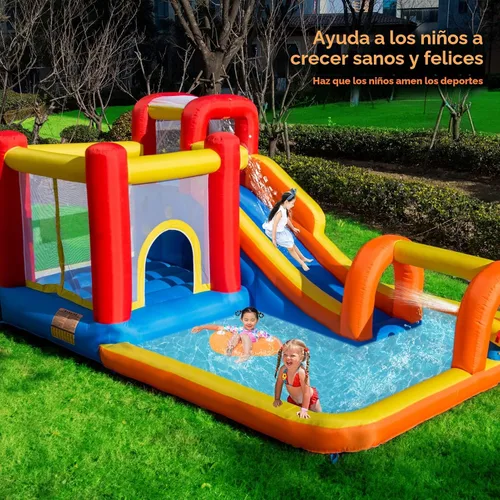 Miniatura 2 de Baralir Parque acuático inflable con tobogán acuático largo y piscina grande para 5 niños, diversión infinita de saltos, deslizamientos, escalada