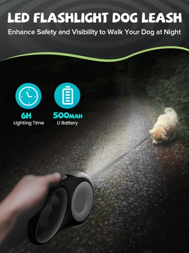 Miniatura 3 de Correa retráctil para perro con linterna LED, correa para perro 3 en 1 retráctil para perros pequeños y medianos de hasta 66 libras, 16 pies, mango