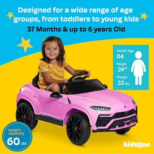 Miniatura 5 de Kidzone Auto de Paseo 12V Lamborghini Urus Vehículo Eléctrico de Juguete para Niños con Control Remoto para Padres, Bocina, Radio, Puerto, AUX