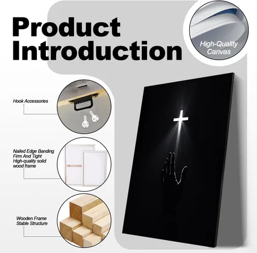 Miniatura 6 de Arte de pared cristiano enmarcado, póster de fe de redención, cruz y manos, impresión en lienzo en blanco y negro, pintura religiosa, imagen