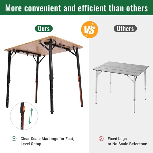 Miniatura 5 de KingCamp Mesa plegable de bambú, 4 pliegues, altura ajustable, portátil, para exteriores, ligera y compacta, con marco de aluminio para caravana