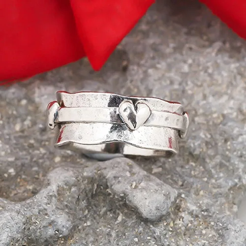 Miniatura 6 de Paz Creations - Anillo giratorio de plata de ley 925 para mujer, estilo bohemio, con banda resistente, joyería artesanal hecha a mano, lista