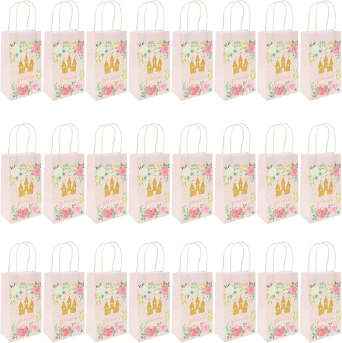 Miniatura 7 de BLUE PANDA Bolsas de regalo de papel de castillo de princesa rosa para fiesta de cumpleaños (9 x 5.3 pulgadas, 24 piezas)