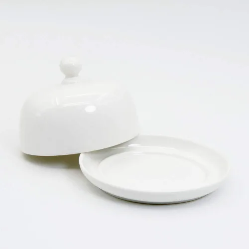 Miniatura 5 de NAGU Mini plato de mantequilla ovalado con tapa, plato de queso blanco con forma de procelain abovedado con asa, bandeja de mantequilla pequeña