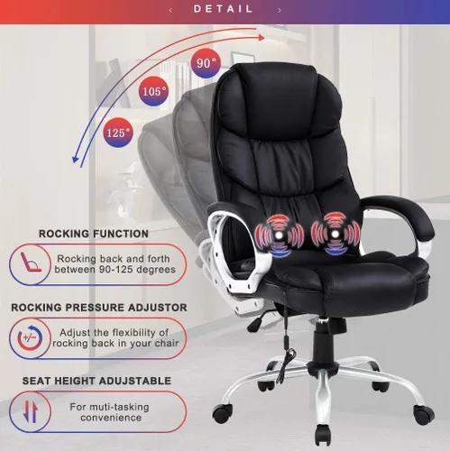Miniatura 3 de Silla de oficina ejecutiva, silla de computadora de cuero grande y alta, silla ergonómica de escritorio de masaje, silla de trabajo giratoria