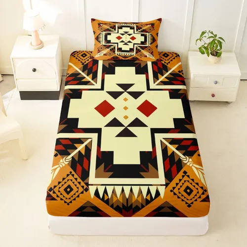 Miniatura 69 de Juego de ropa de cama occidental tamaño individual, sábanas aztecas, estilo nórdico exótico, bohemio, sábana bajera ajustable de tribu india