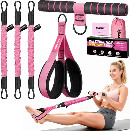 Miniatura 9 de Upgraded Multifunction Pedal Resistance Band with Handle, 3 Tube Adjustable Resistance Bands for Abdomen, Waist, Arm, Core/ABS, Leg Workout - Sit Up