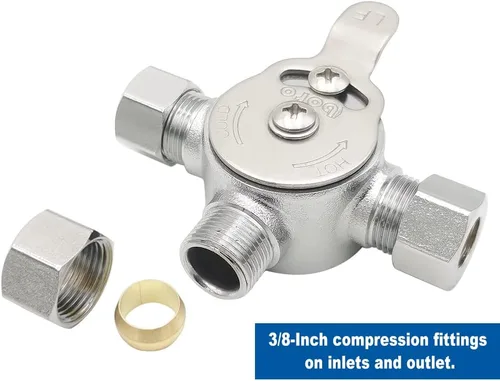 Miniatura 3 de HYDRO MASTER Válvula mezcladora de agua mecánica, Válvula de templado termostática, Construcción de latón sin plomo, Conexiones de compresión de 3/8