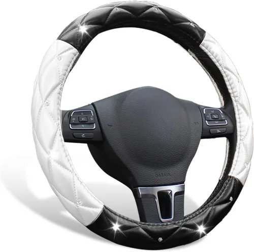 Miniatura 10 de SuperKaKa Funda para Volante Negra y Dorada, Cubierta de Volante de Auto Linda con Diamantes de Imitación Brillantes de Cuero Suave y Cómodo