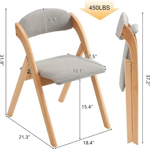 Miniatura 2 de Zimtown Juego de 2 sillas plegables acolchadas de madera, sillas plegables portátiles con cojín para invitados, ideal para cocina, oficina, boda