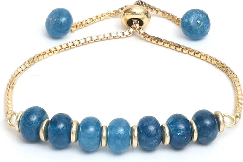 Miniatura 22 de Gempires - Pulsera de cuentas redondas naturales, chapada en oro amarillo de 14 quilates, joyería hecha a mano, pulseras ajustables para mujer
