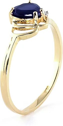 Miniatura 9 de Galaxy Gold GG Anillo de oro de 14 quilates con diamantes auténticos y zafiro natural en forma de corazón