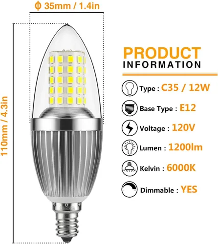 Miniatura 2 de gezee Bombilla LED para candelabro, no regulable, equivalente a 100 vatios, bombillas LED de vela de 12 W, luz blanca diurna 6000 K, 120 V, 1200