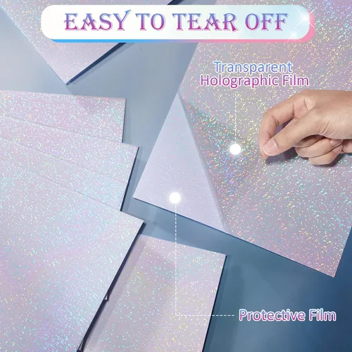 Miniatura 4 de 72 hojas de papel adhesivo holográfico, película laminada de vinilo holográfico transparente A4, papel autoadhesivo impermeable, 11.7 x 8.3 pulgadas