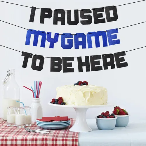 Miniatura 4 de Cartel con texto en inglés «I Paused My Game To Be Here» con texto en inglés «I Paused My Game To Be Here», decoración azul para fiestas