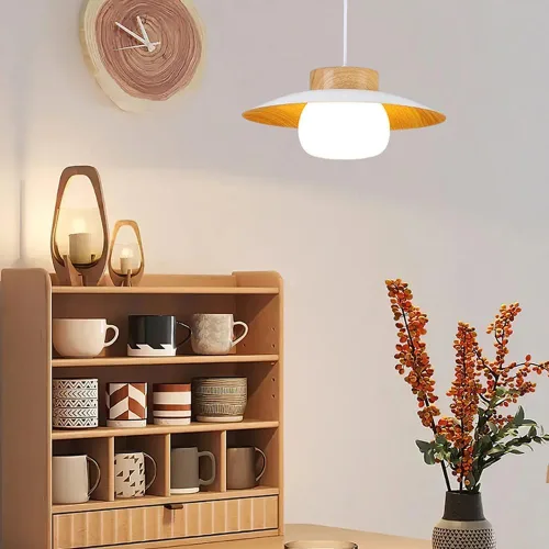 Miniatura 2 de Lámpara colgante de grano de madera, moderna lámpara ajustable de altura ajustable de 13.8 pulgadas, lámpara colgante de techo para cocina, isla